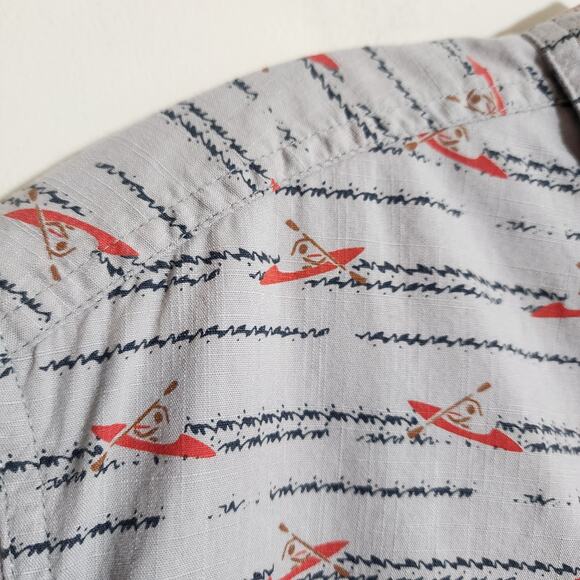 Woolrich kayak print organic cotton short sleeve button up shirt mens size large - Picture 7 of 9